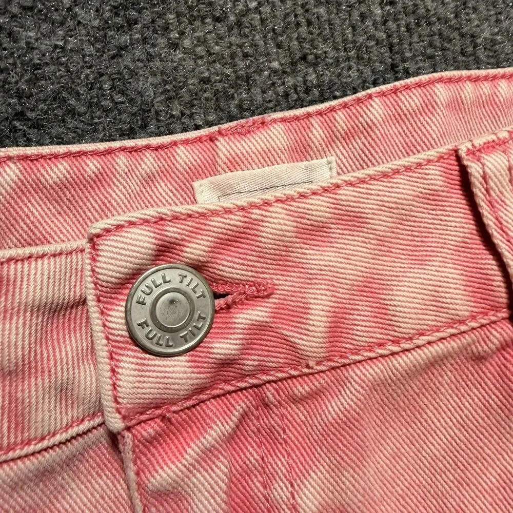Full Tilt Jeans Women's 32 Pink Light Wash High Rise Straight Cargo Relaxed Fit
